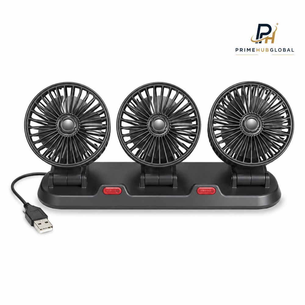 مروحة سيارة USB بثلاثة رؤوس من Prime Hub Global